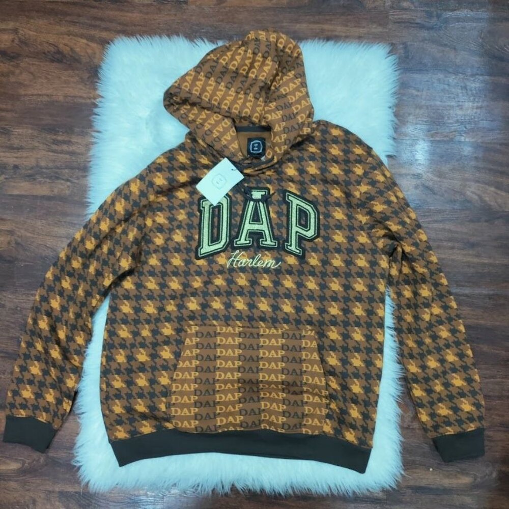 NWT Gap x Dapper Dan DAP GAP Unisex M/L Houndstooth Hoodie & Pant Set Brown/Gold - Picture 3 of 16